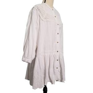 Zara White Boho Embroidered Tunic Dress Sz L